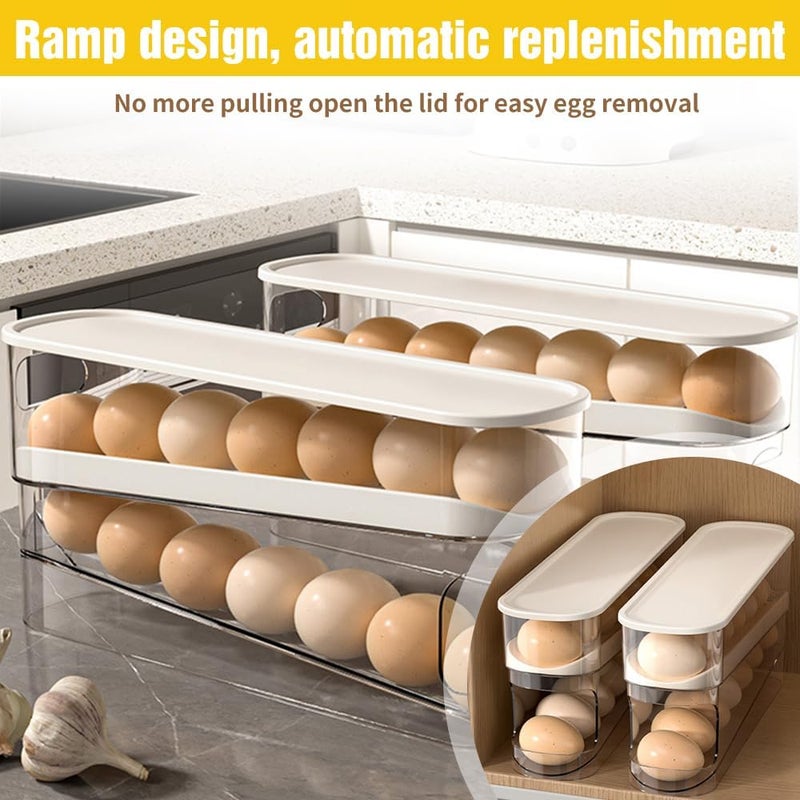 ROWPOZ 2025 New Egg Holder for Fridge, Egg Organizer for Refrigerator Automatic Scrolling Eggs Rack Holder Rolling Dispenser Stackable Container and Storage for Refrigerator with Lid - Image 4